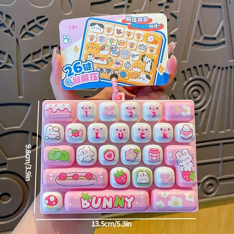Women'S Keychain Accessories - 26-Grid Anti-Stress Toetsenbord Keycap Clicker met