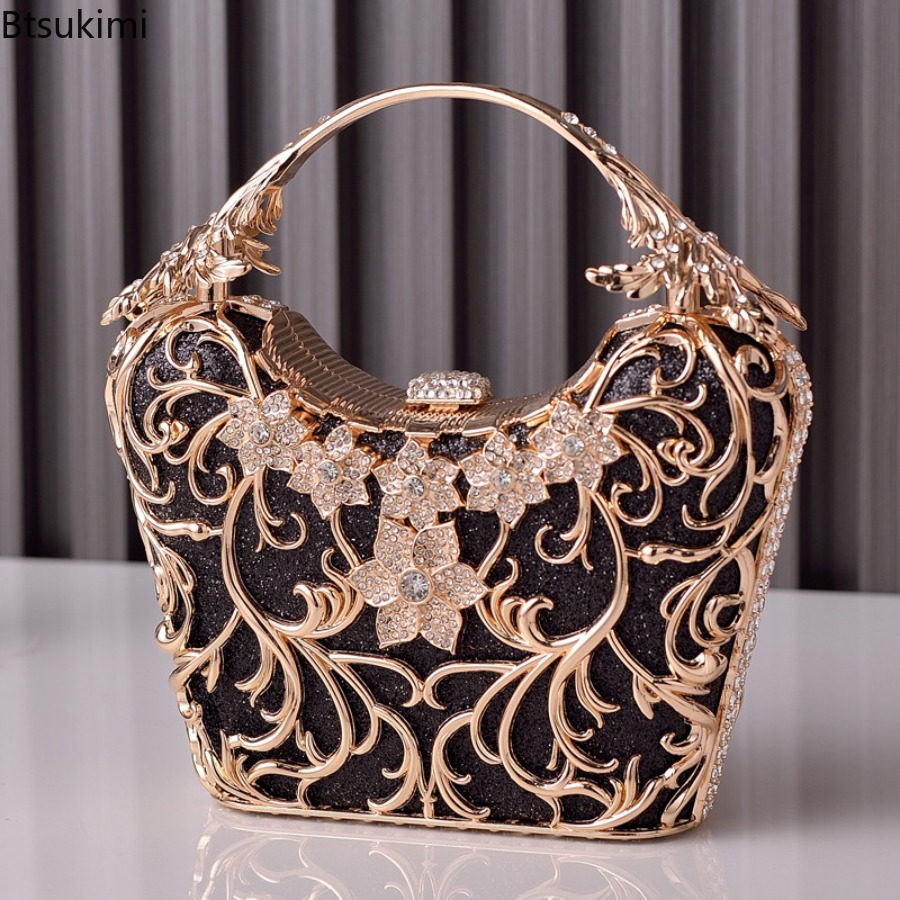 Wallet Chain Bag - Uitgeholde metalen avondtassen Damesmode Glanzende feestbankethandtassen