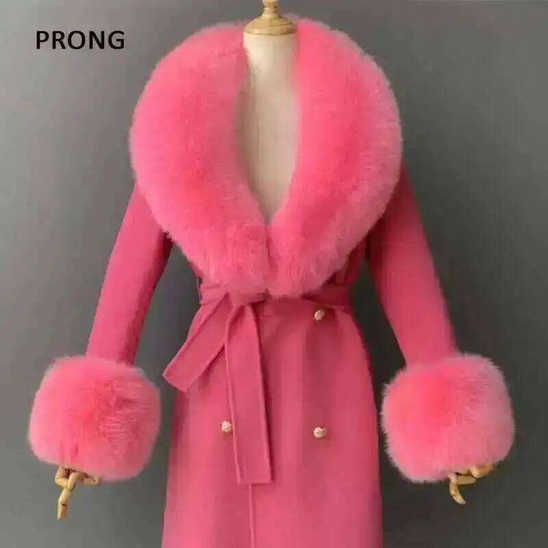 Women'S Winter Accessories Set - Echte Bontkraag En Manchetten Set Winterjas