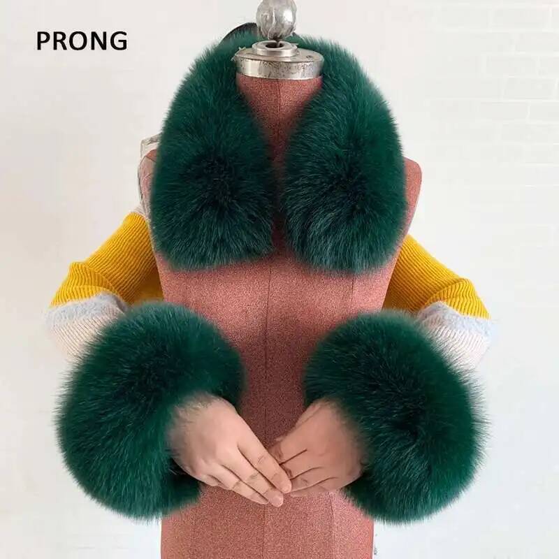 Women'S Winter Accessories Set - Winter Echte Bontkraag En Manchetten Set