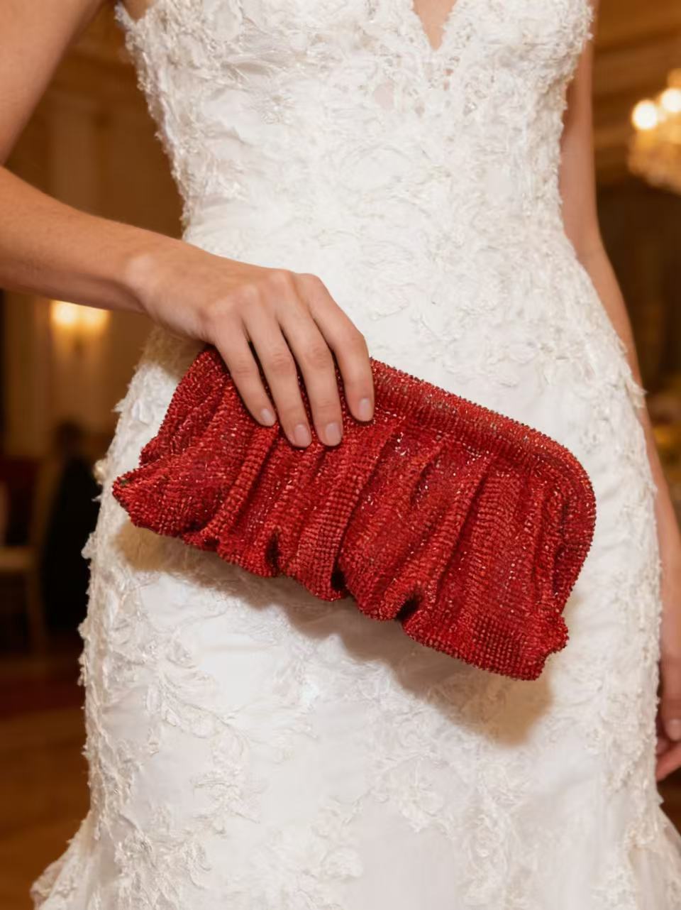 Rode aluminium mesh clutch met - Wallet Chain Bag recensie en prijs