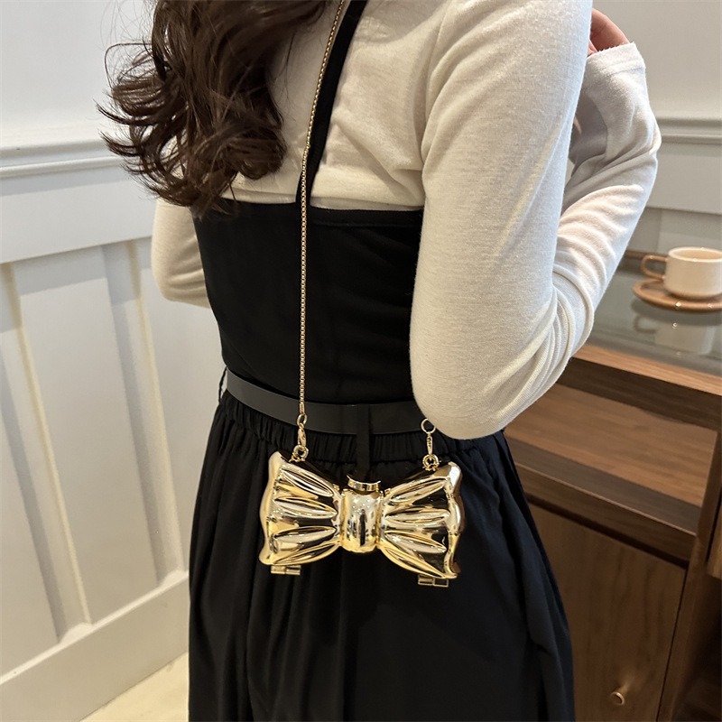 Glanzende gouden metalen strik - Wallet Chain Bag recensie en prijs