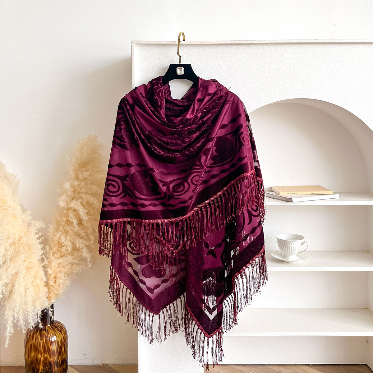 Retro fluwelen sjaal met kwast - Women'S Winter Accessories Set recensie en prijs